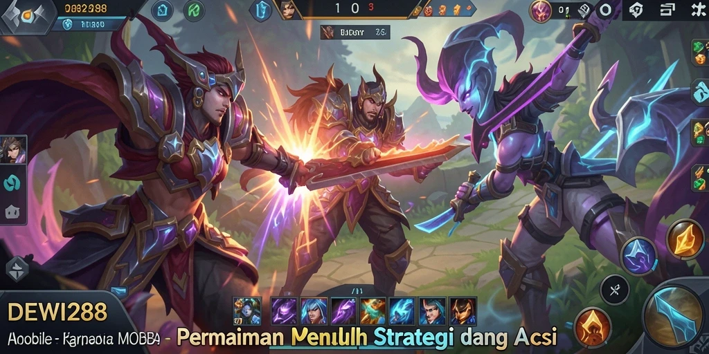 Tampilan aksi seru dalam gameplay MOBA DEWI288.