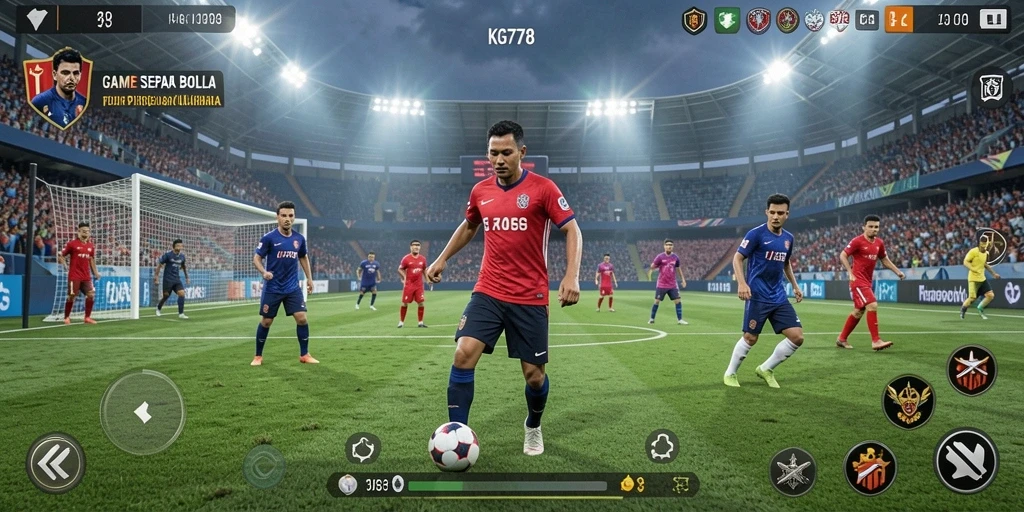 Tangkapan layar gameplay KG778 yang menampilkan aksi pertandingan sepak bola yang mendebarkan.