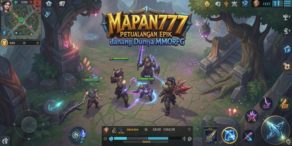 Screenshot utama gameplay <strong>MAPAN777</strong> menunjukkan pertarungan epik antara pemain dan monster.