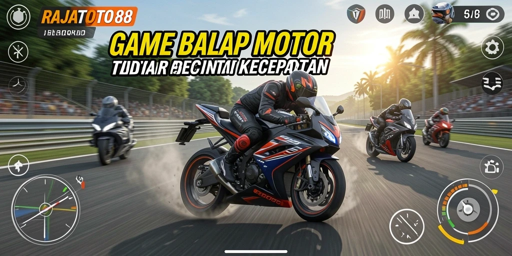 Screenshot gameplay RAJATOTO88 yang menunjukkan aksi balap motor yang mendebarkan.